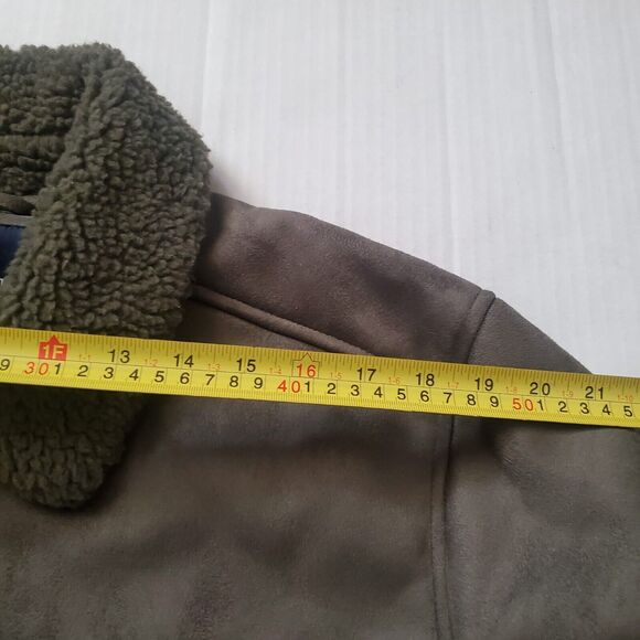 Size M - Rainforest Faux Suede Shearling Bomber Jacket Green Msrp $119.99 - Picture 3 of 7